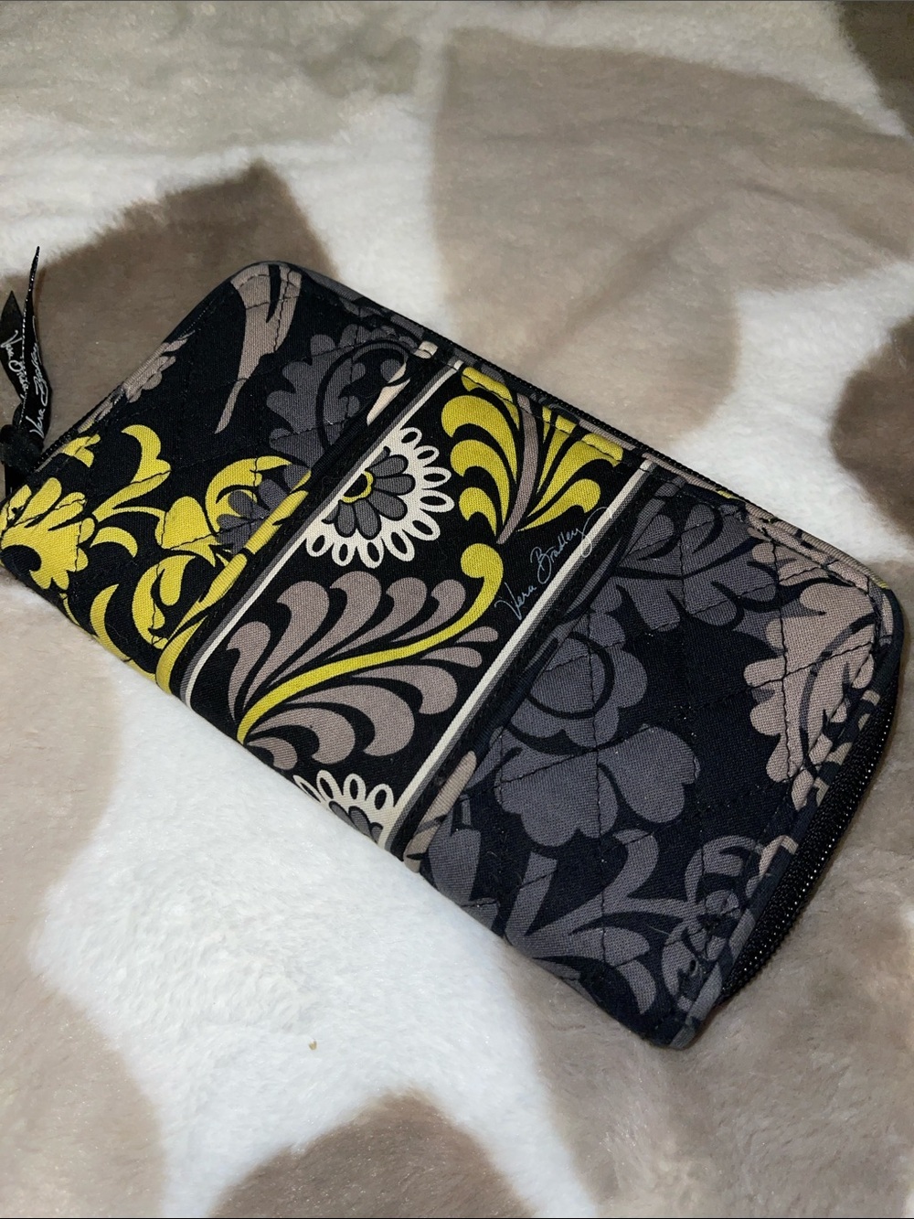 Vera Bradley Yellow, Gray & Black Floral Zip Wallet